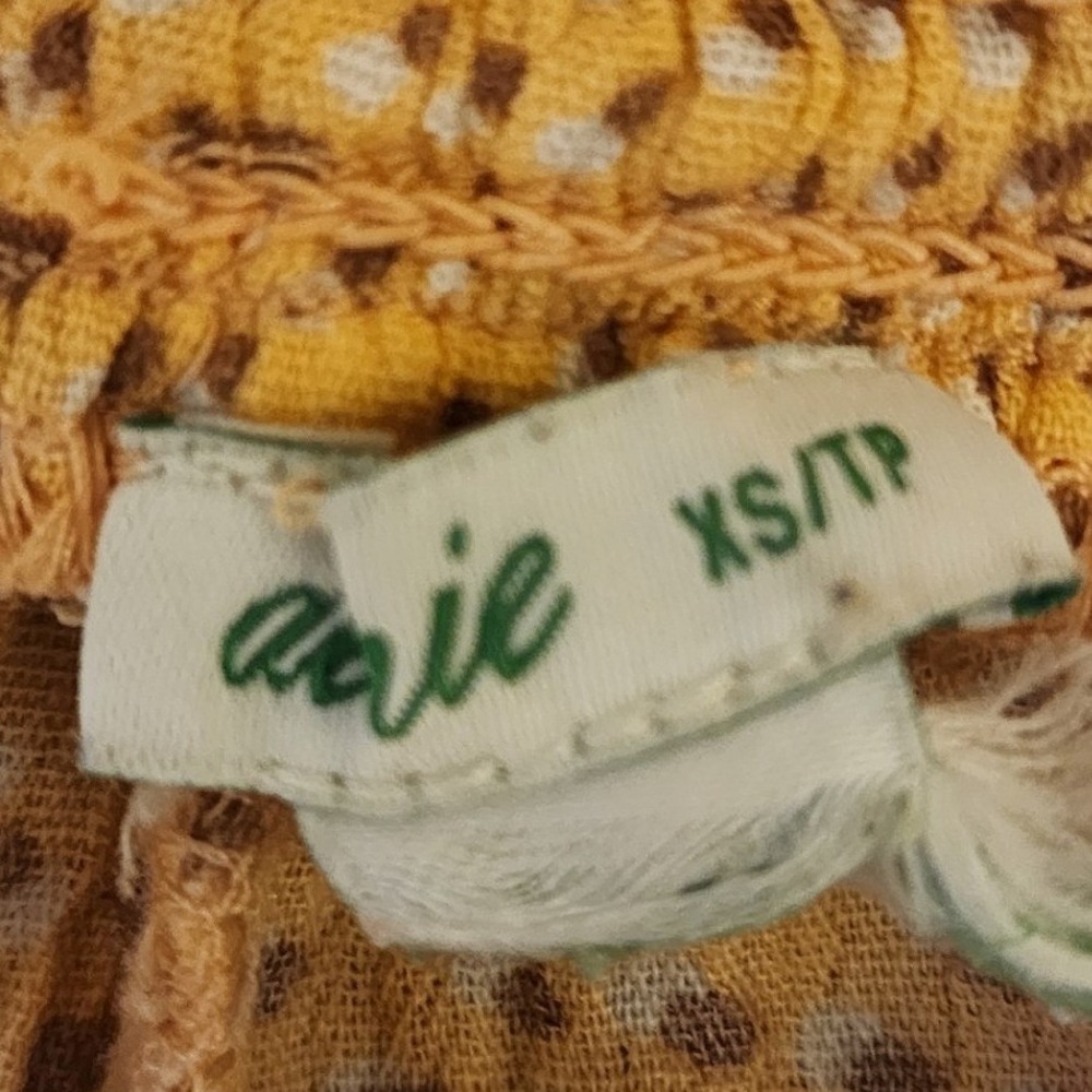 Aerie Smocked Waist Boho Jogger Pants XS Yellow Dot Print Tassel Crinkle Gauze‎ - Picture 6 of 11